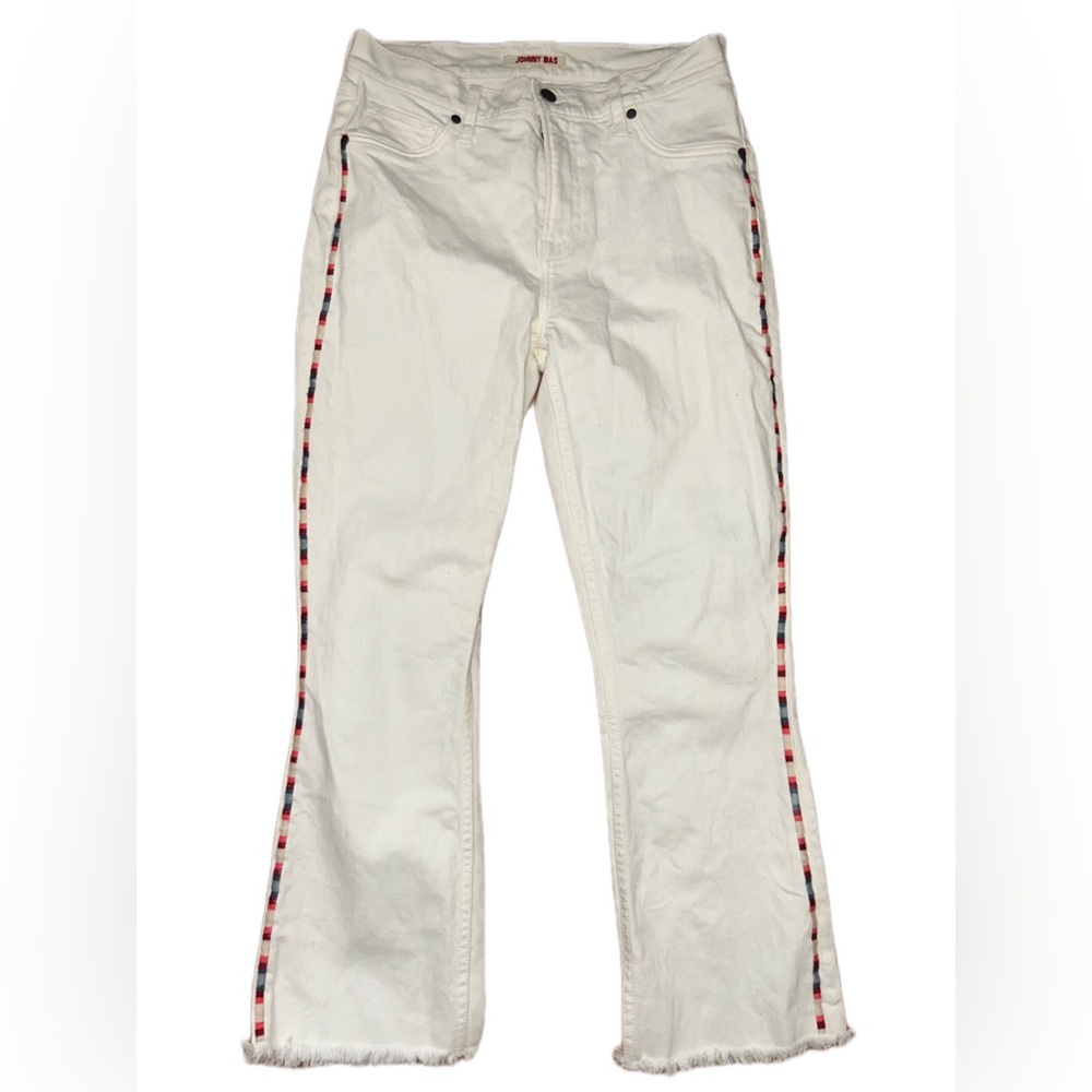 Johnny Was‎ White Cropped Baby Boot Mid Rise Jeans with Side Stripe Size 28